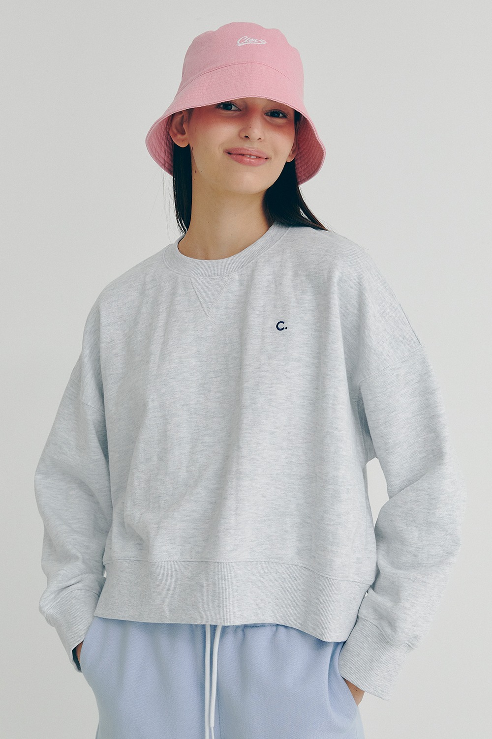 clove - [22SS clove] Active Crop Sweatshirt (Light Grey)