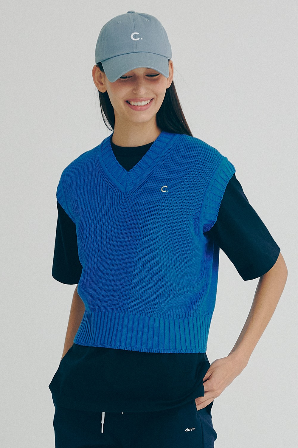 clove - [22SS clove] Short Knit Vest (Blue)