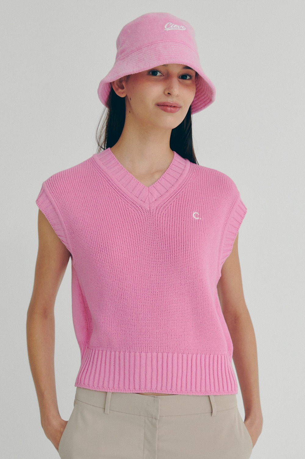 clove - [22SS clove] Short Knit Vest (Pink)