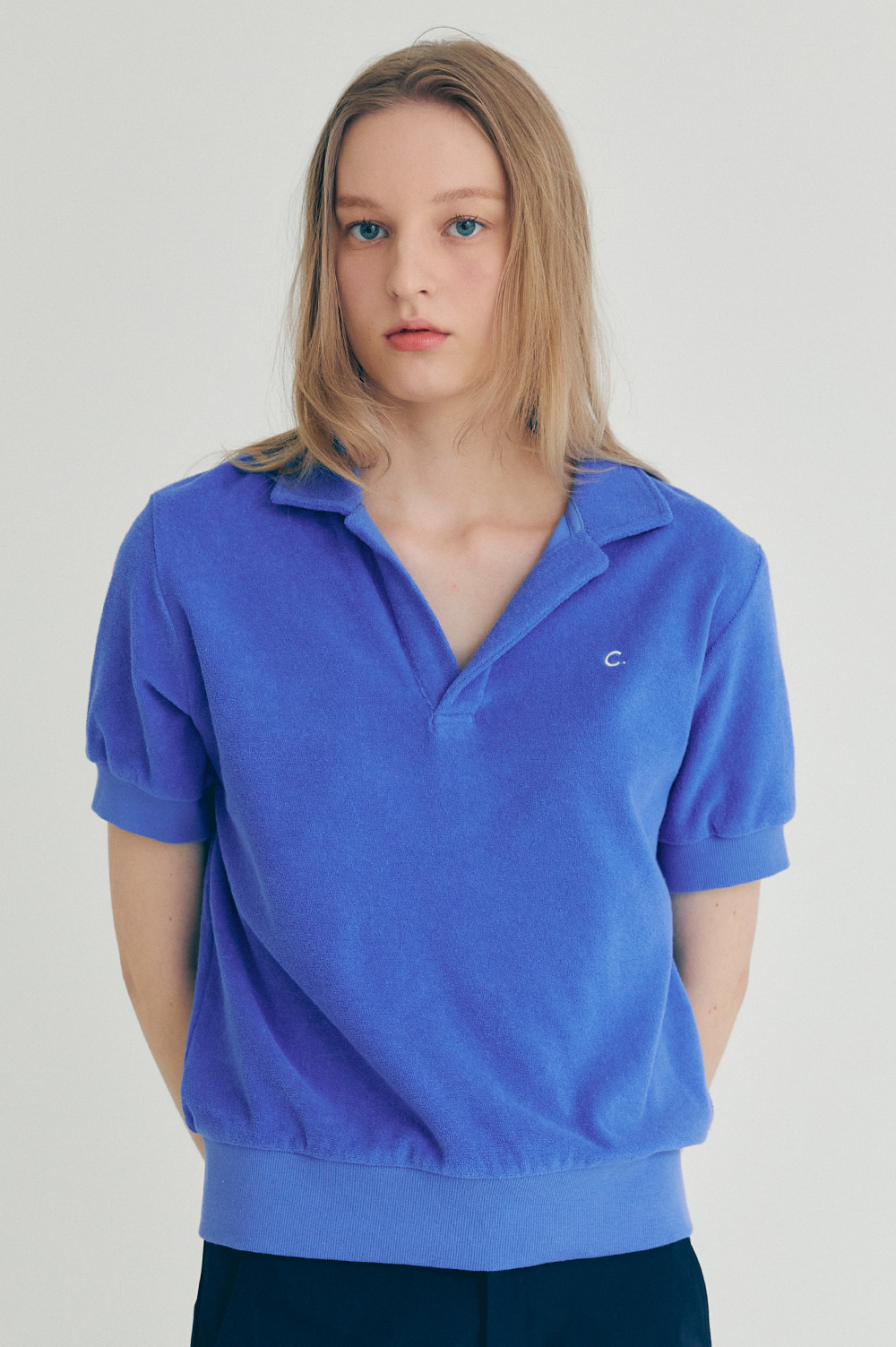 clove - [22SS clove] Terry Open Collar T-Shirt (Blue)