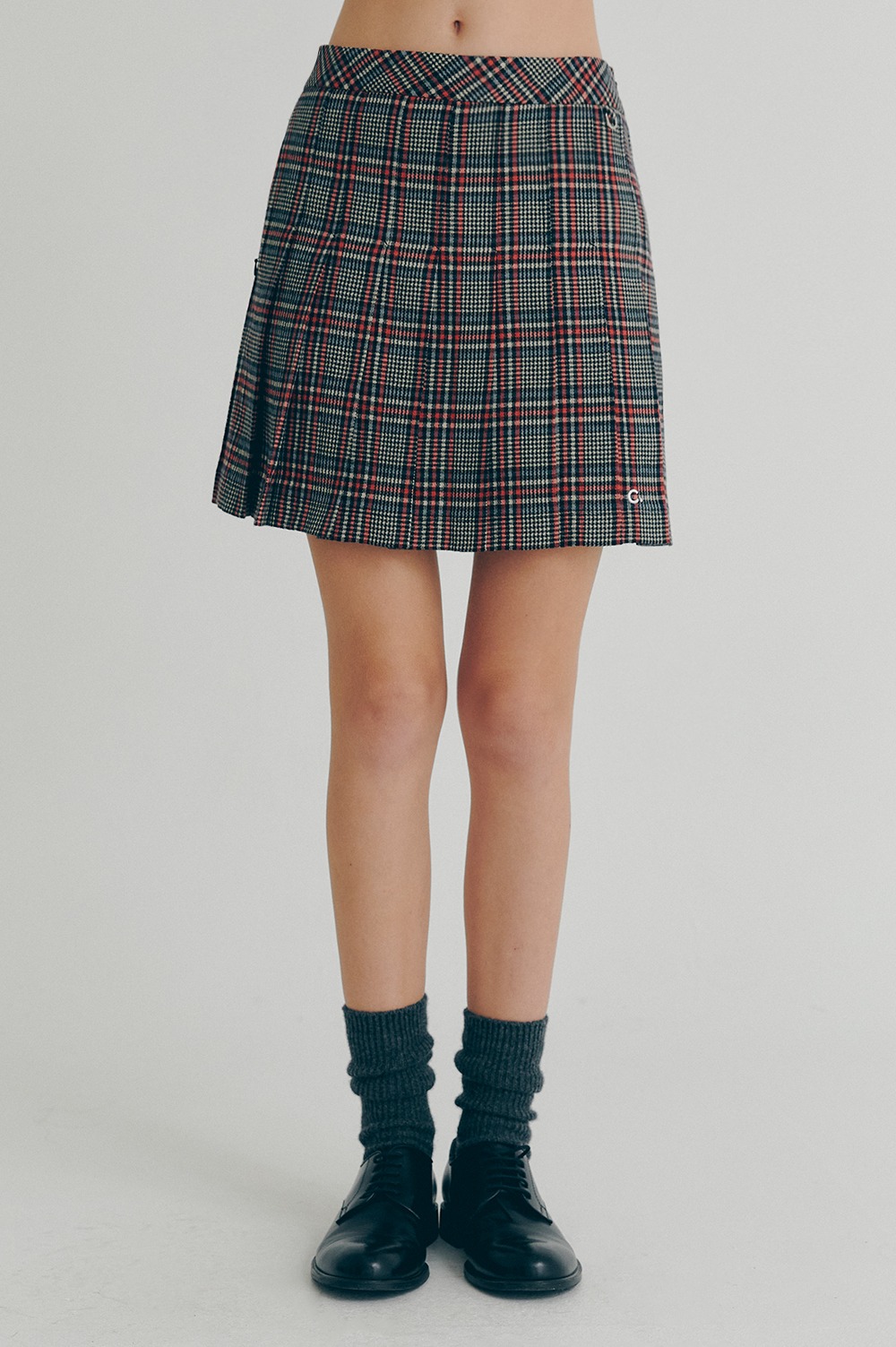 clove - [22FW clove] Check Pleated Skirt (Red)