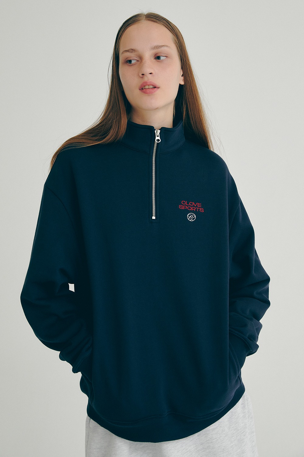 clove - [22FW clove] Sports Half-Zip Sweatshirt (Dark Navy)