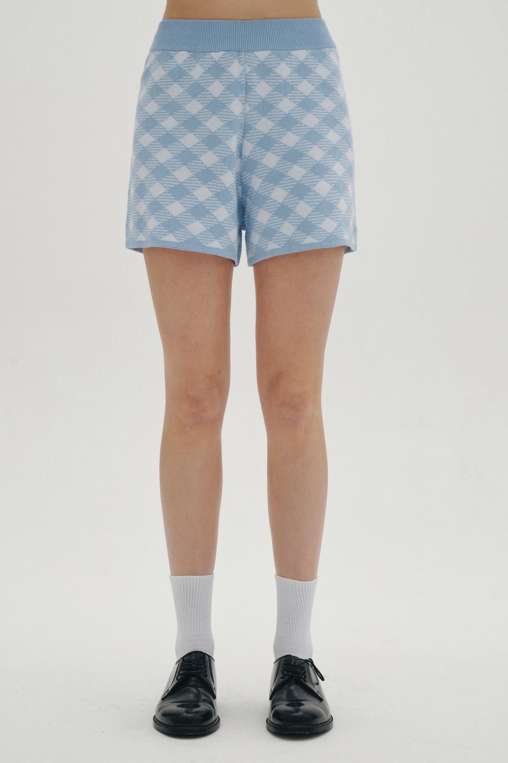 clove - [23SS clove] Gingham Knit Shorts (Sky Blue)