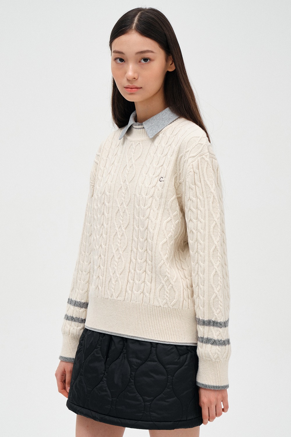 clove - [23FW clove] Cable Highneck Pullover (Ivory)