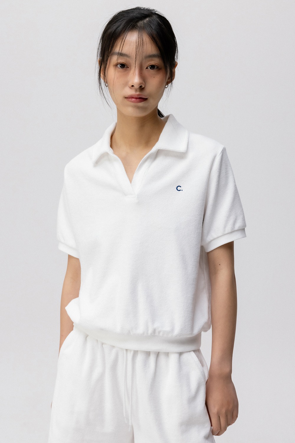 clove - [24SS clove] Soft Terry Open Collar T-Shirt (White)
