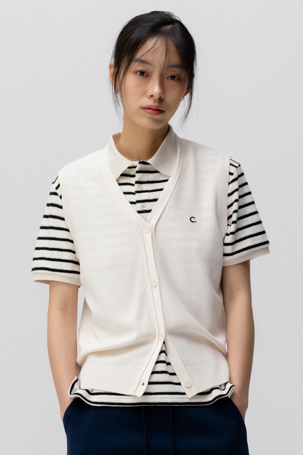 clove - [24SS clove] Button-up Knit Vest (Cream)