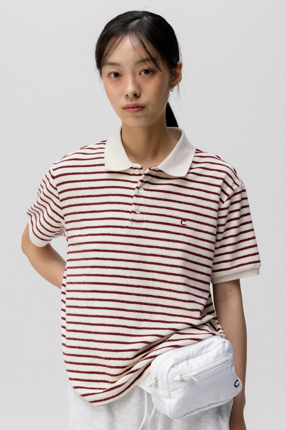 clove - [24SS clove] Soft Stripe Terry Polo Shirt (Burgundy)